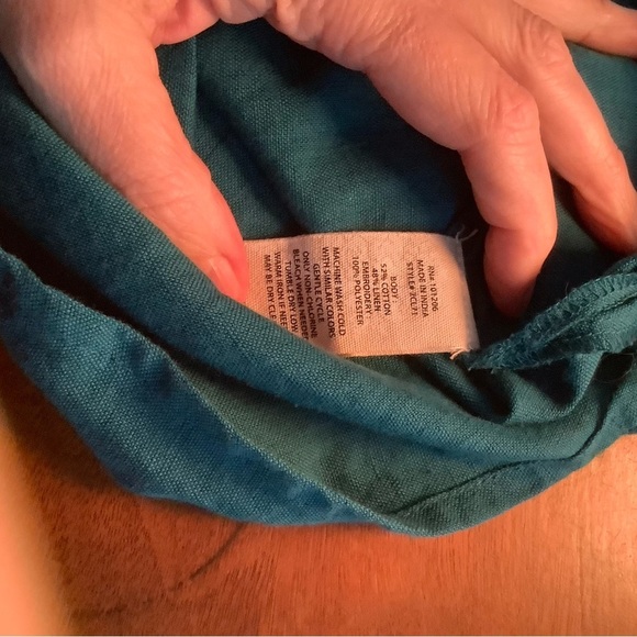 Linen Cotton Blend Teal Embroidered Women's dress Boho - Picture 5 of 5